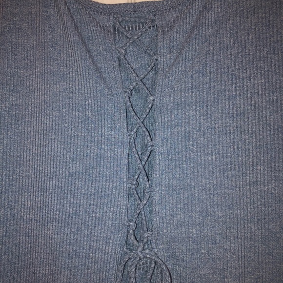 VIsion USA • Gray | Blue Cut Out • Tie - Up Back • Long Sleeve Top - Picture 7 of 9